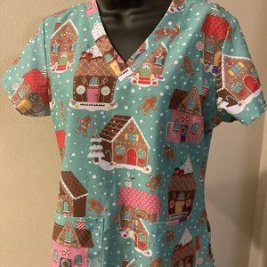 Ava Therese Scrubs Size Small Graphic Print Nurse Lightweight VNeck - HOLIDAYS